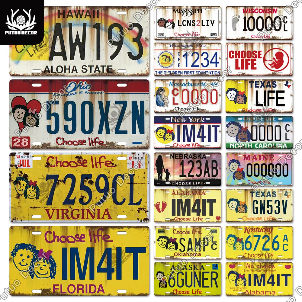 

Putuo Decor Choose Life Metal Sign Licenses Plate Plaque Metal Vintage Tin Sign Decoration for Man Cave Coffee Cafe Wall Decor