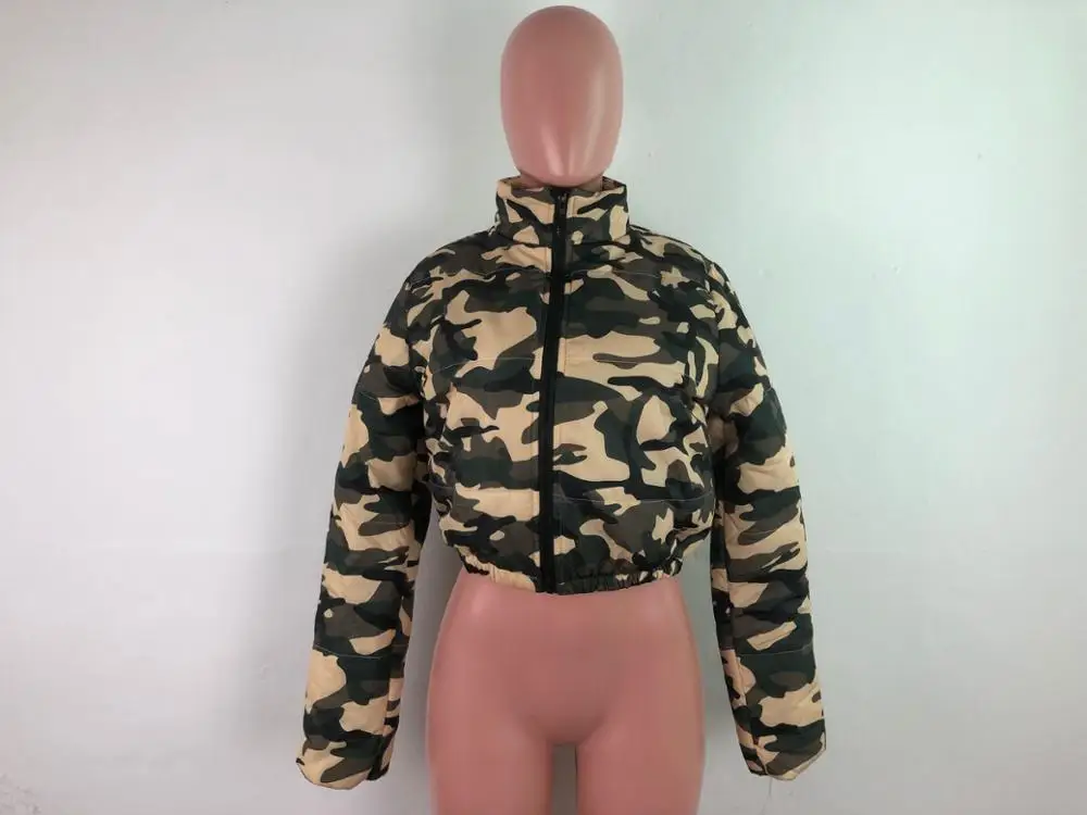 Camouflage Print Winter Women Warm Jacket 2020 Clothing Stand Collar Long Sleeve Thick Parka Casual Zipper Puffer Coat Outwear
