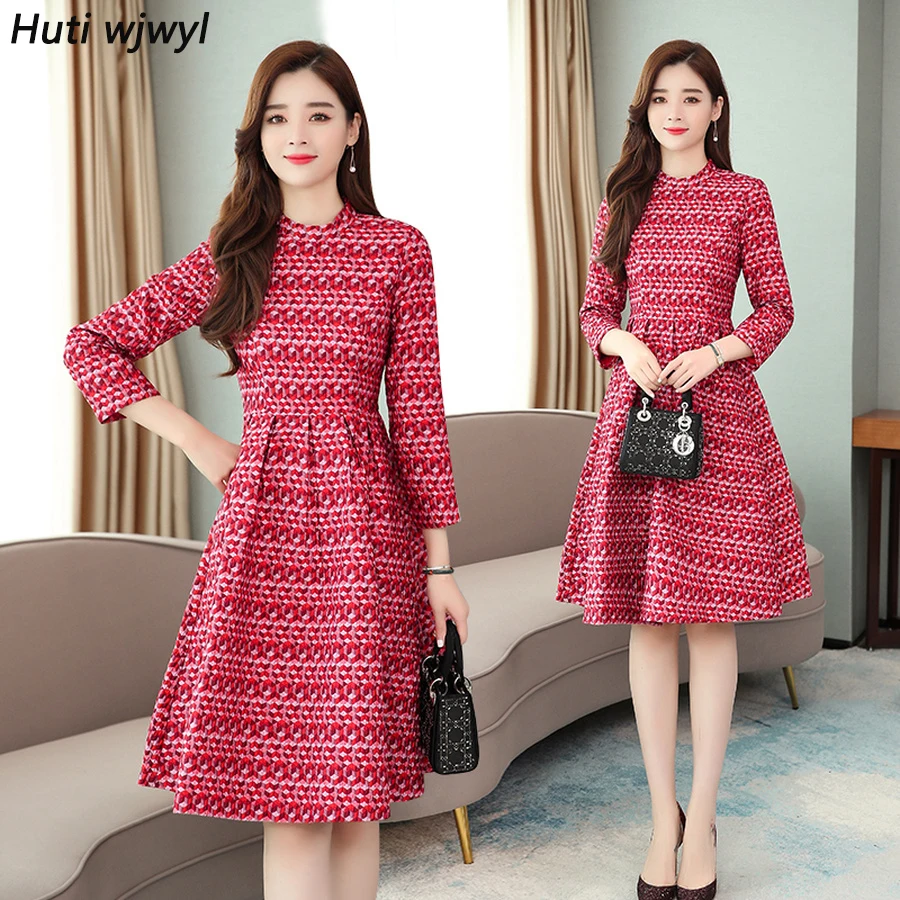 Женское платье миди в красную клетку винтажное большого размера 3XL с принтом и