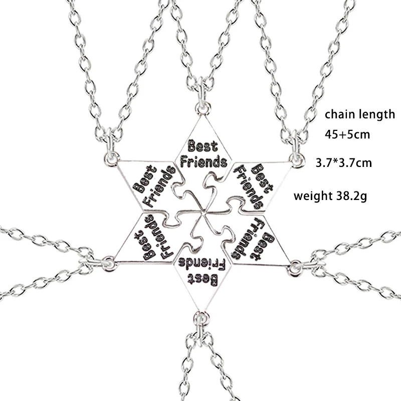 

Fashion New Best Friend Hexagonal Star Stitching Six-piece Alloy Pendant Necklace Men And Women Jewelry Choker Gifts 2020