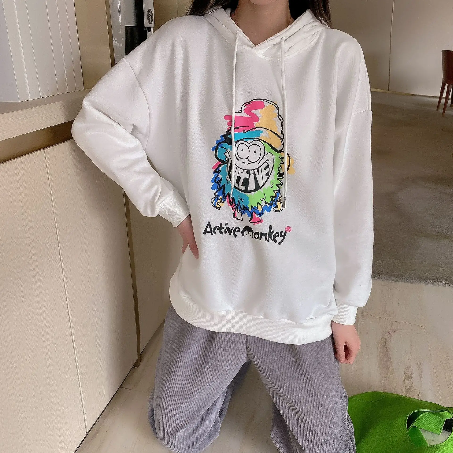 

Best autumn new female's clothing cartoon printed fleece female easy long-sleeved hoodie sweatshirt female