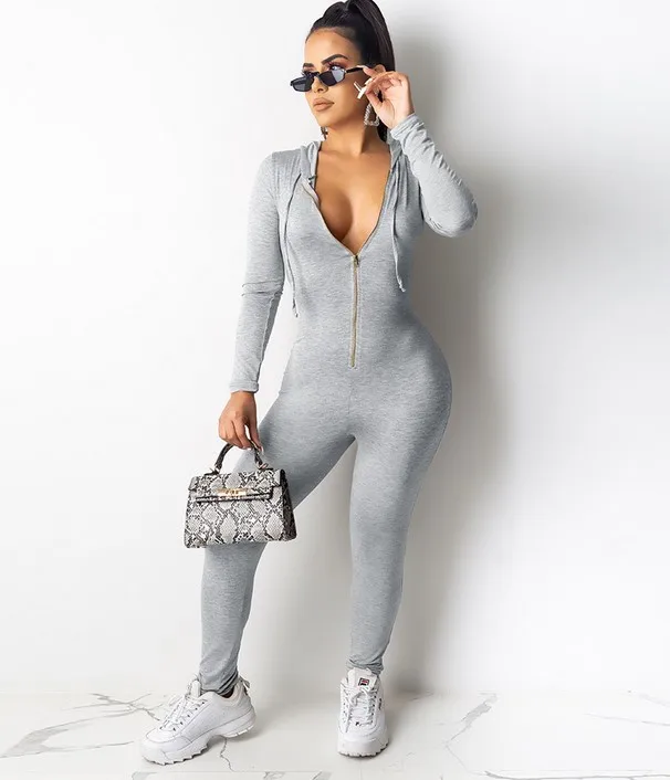 

Lady Workout Active Wear Ribbed Rompers Womens Jumpsuit Sporty Long Sleeve Fitness Solid Color Zipper Jumpsuits