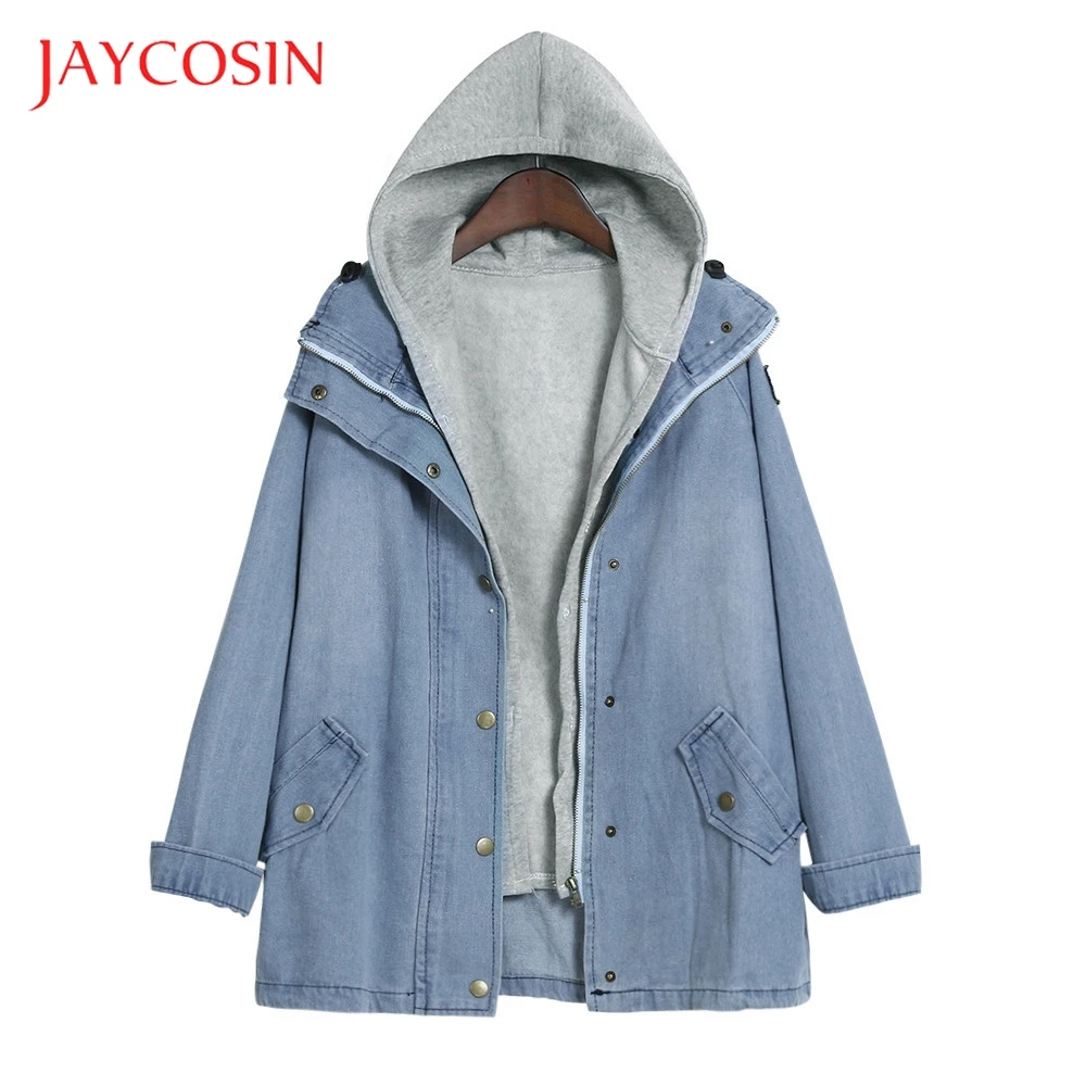 JAYCOSIN женское теплое пальто с капюшоном джинсовая куртка воротником верхняя
