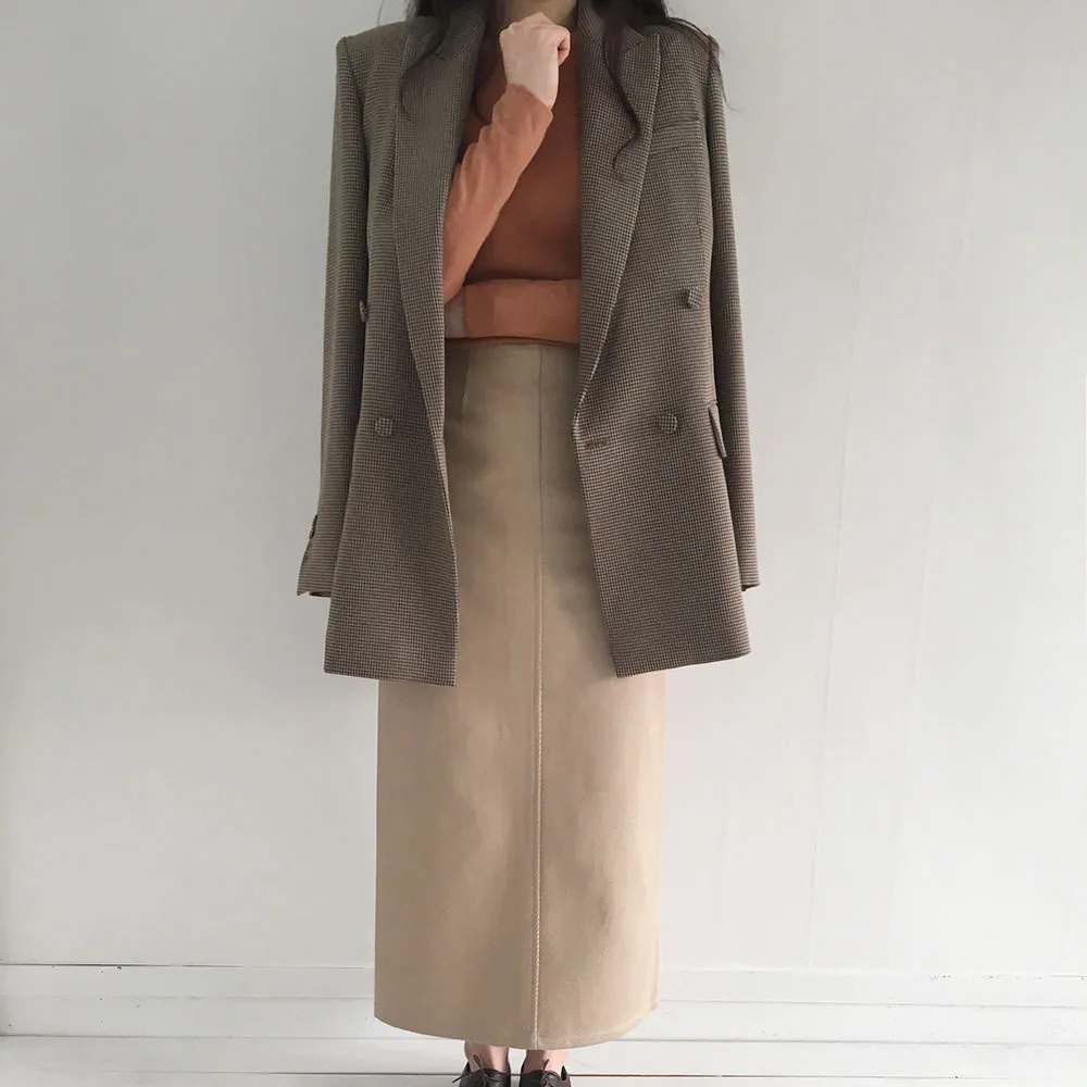 Yesexy/2019 осенне зимний двубортный пиджак в клетку для офисной леди свободный