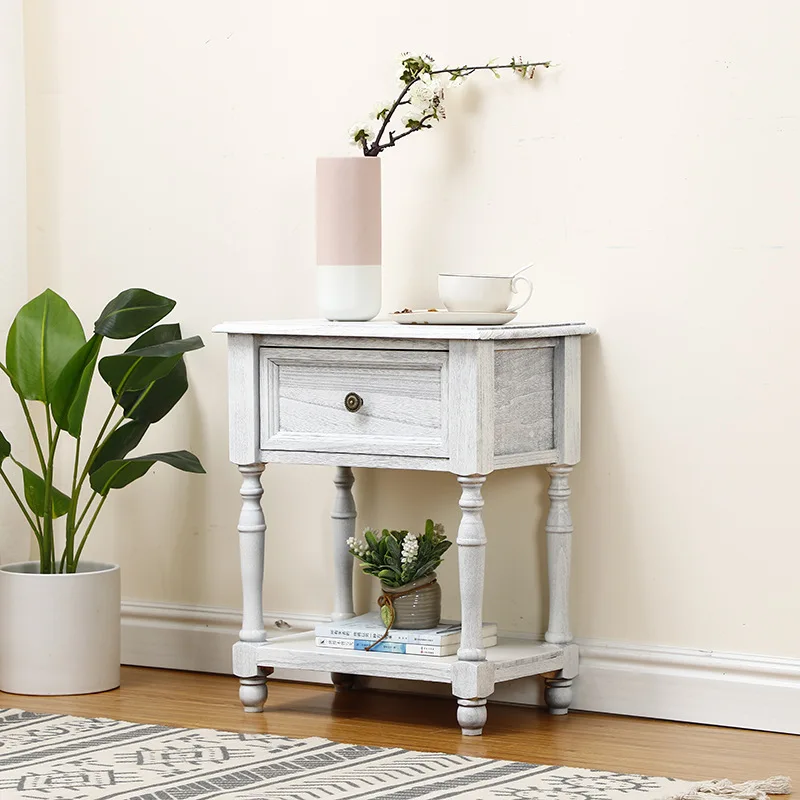 Solid Wood Bedside Table Simple Modern American Retro Narrow Cabinet Home Economic Creative Small |