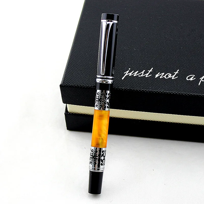 

LUXURY BOOKWORM 675 SILVER FLOWER AMBER CELLULOID ROLLER BALL PEN / BALLPOINT PEN / FOUNTAIN PEN FOR CHOICE BEST GIFT