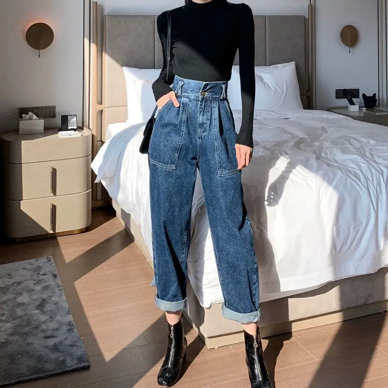 

Vintage high waist jeans for woman 2020 skinny black blue Harem Mom boyfriend jeans for women denim pants female trousers