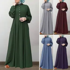Donsignet Muslim Dress Muslim Fashion Abaya Dubai Elegant Woman Abaya Retro Round Neck Swing Long Dress Abaya Turkey