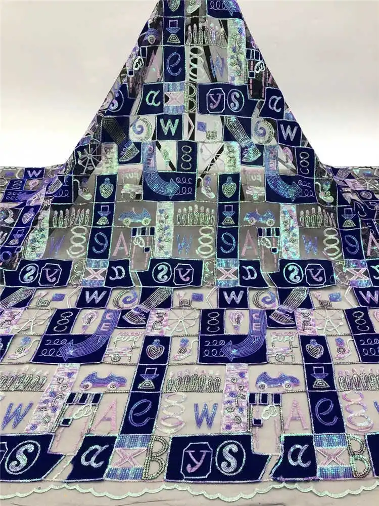 

2020 Latest High quality Alphabetic pattern African Tulle Lace Fabric With Liser Sequince For Wedding Party Dress NN575