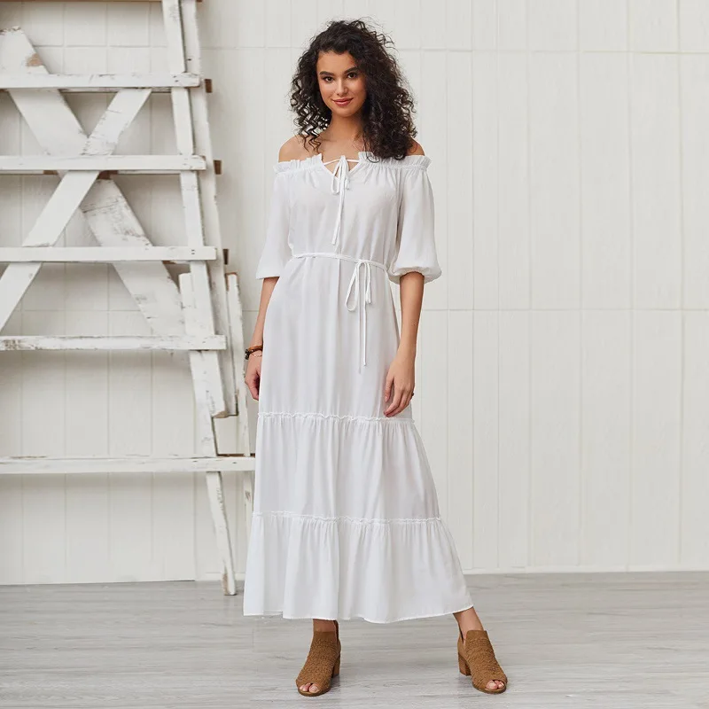 Однотонное удобное летнее богемное пляжное платье свободные макси женские