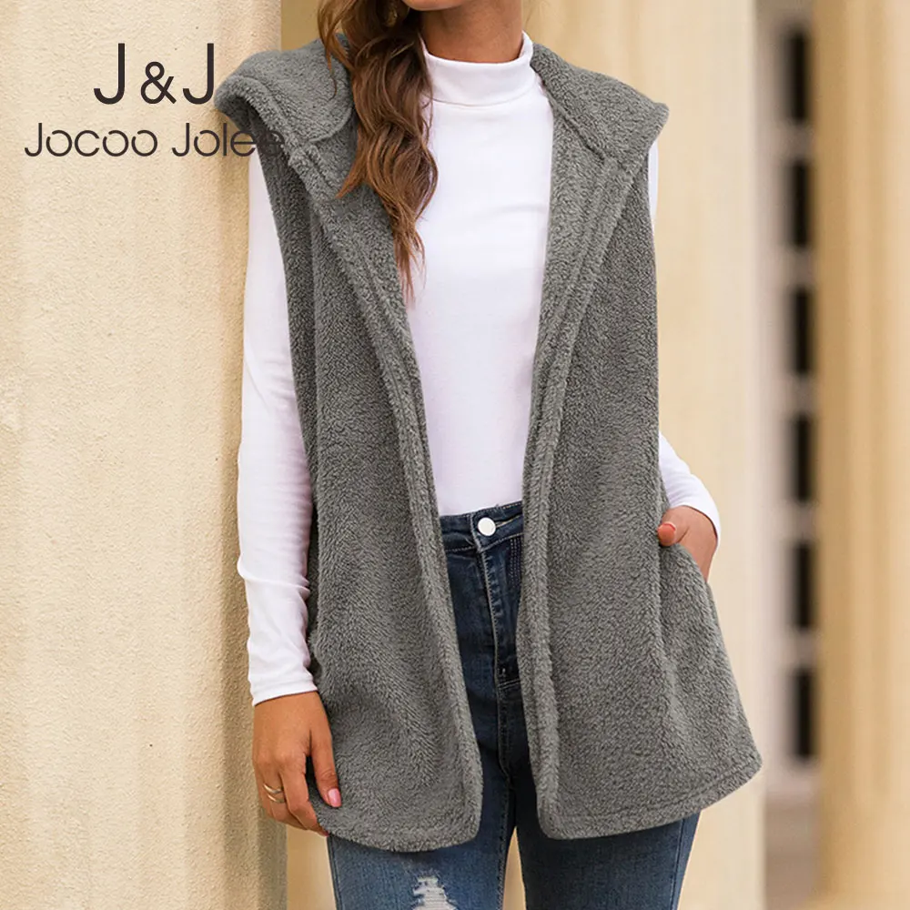 

Жилет Jocoo Jolee Женский Осенний однотонный из флиса, с капюшоном