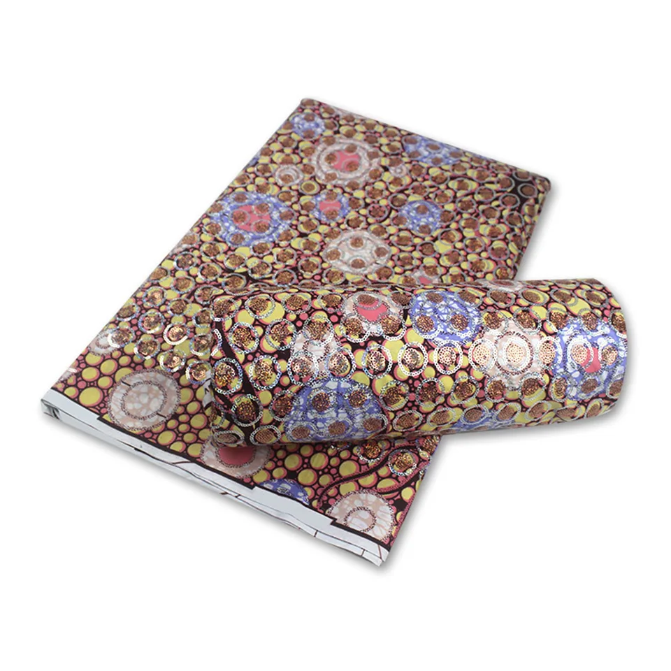 

Latest Sequins African Fabrics 100% Cotton Batiki Wax Prints Kitenge/Pagnes/Kikwembe Embroidered Sequins YXL-43