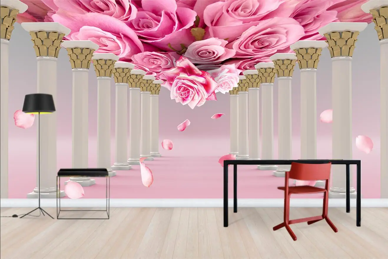 Фото Пользовательские обои римская колонна розовая роза роспись расширение