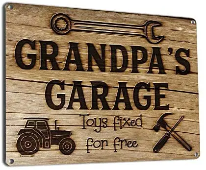 

Granda's Garage Toys Fixed for Free, 12x16 Inch Metal Sign, Vintage Workshop and Garage Signs Wall Decor