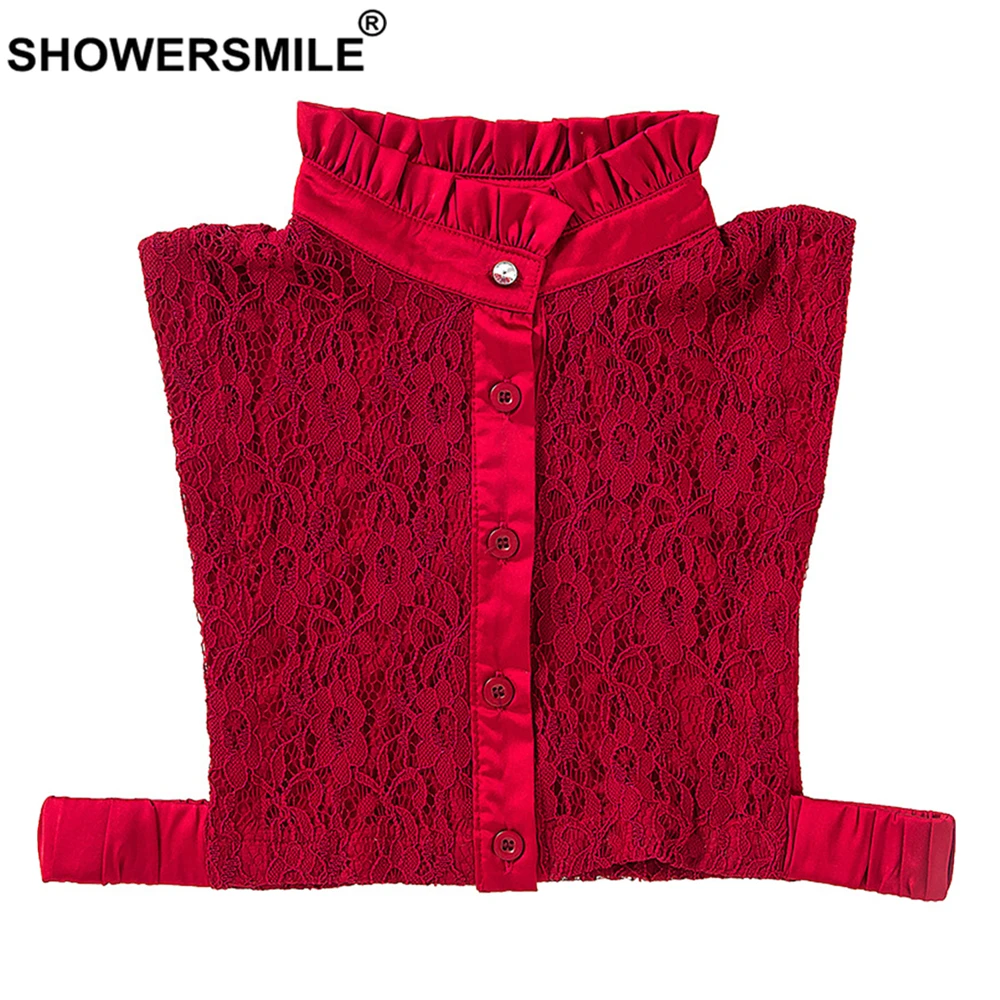 SHOWERSMILE съемный кружевной воротник женский Поддельный Воротник бордовый черный