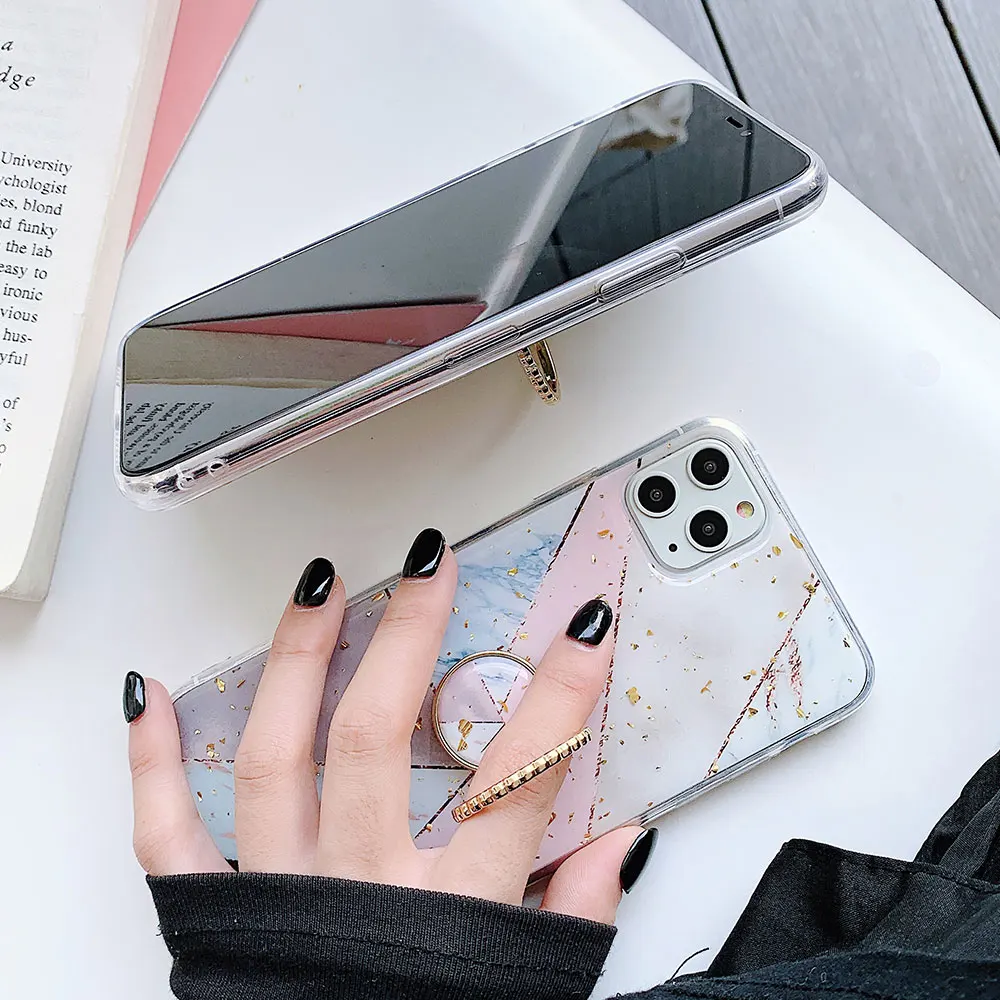 SoCouple кольцо из ТПУ чехол-держатель для iphone 7 8 6 6s plus чехол для iphone XR 11 Pro X Xs Max мраморный Золотой фольга кольцо держатель чехол