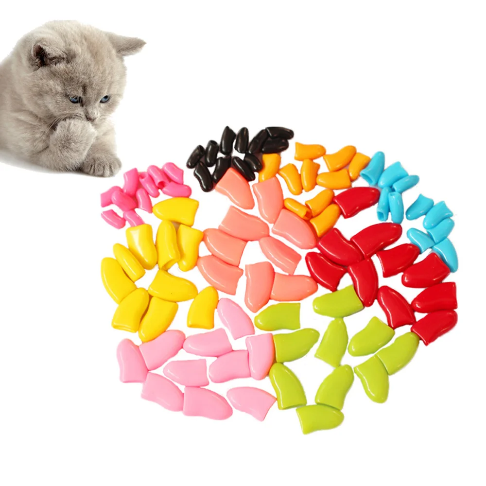 

140pcs/7 Sets Pet Nail Caps Lovely Pet Claw Cover Paw Claw Control Nail Protector for Cat Size XS (Random Color)
