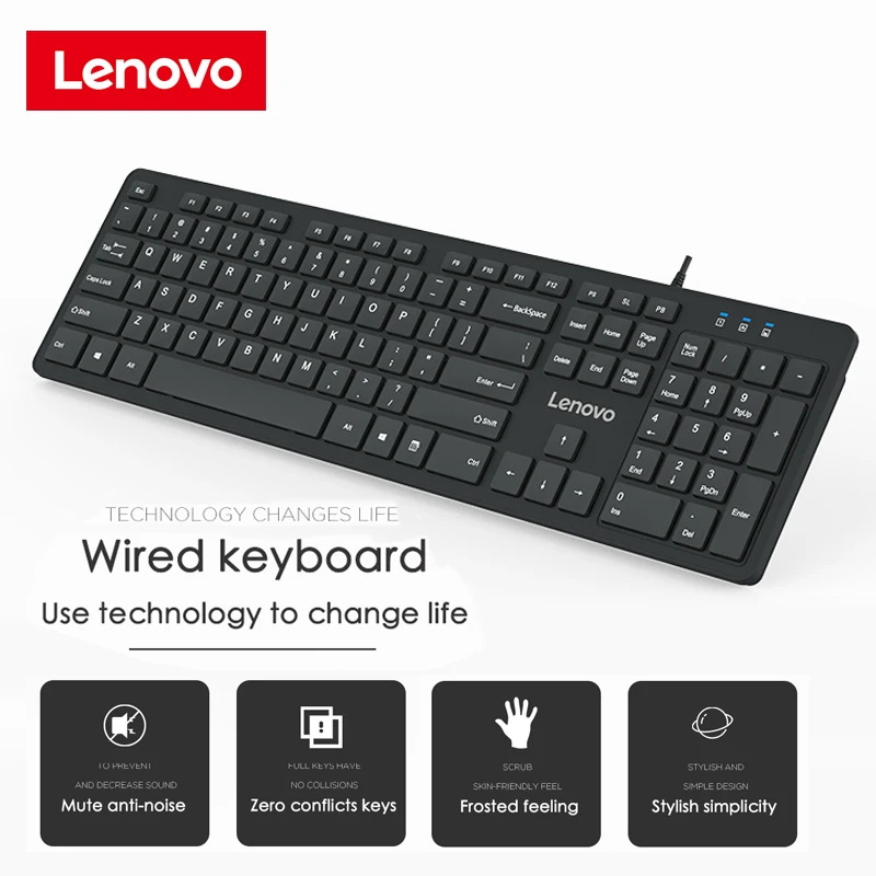 

Lenovo Wired Keyboard K102 Chocolate Lightweight Desktop Computer Notebook Game USB Double-sided Keyboard Game Home Office