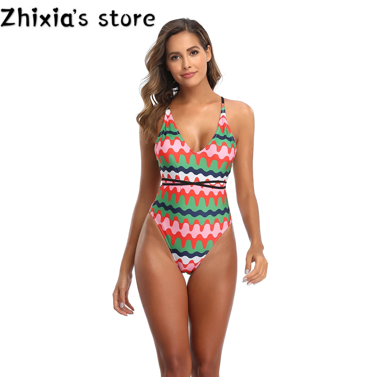 Купальник женский бикини с принтом в виде листиков многоцветное пуш-апом |