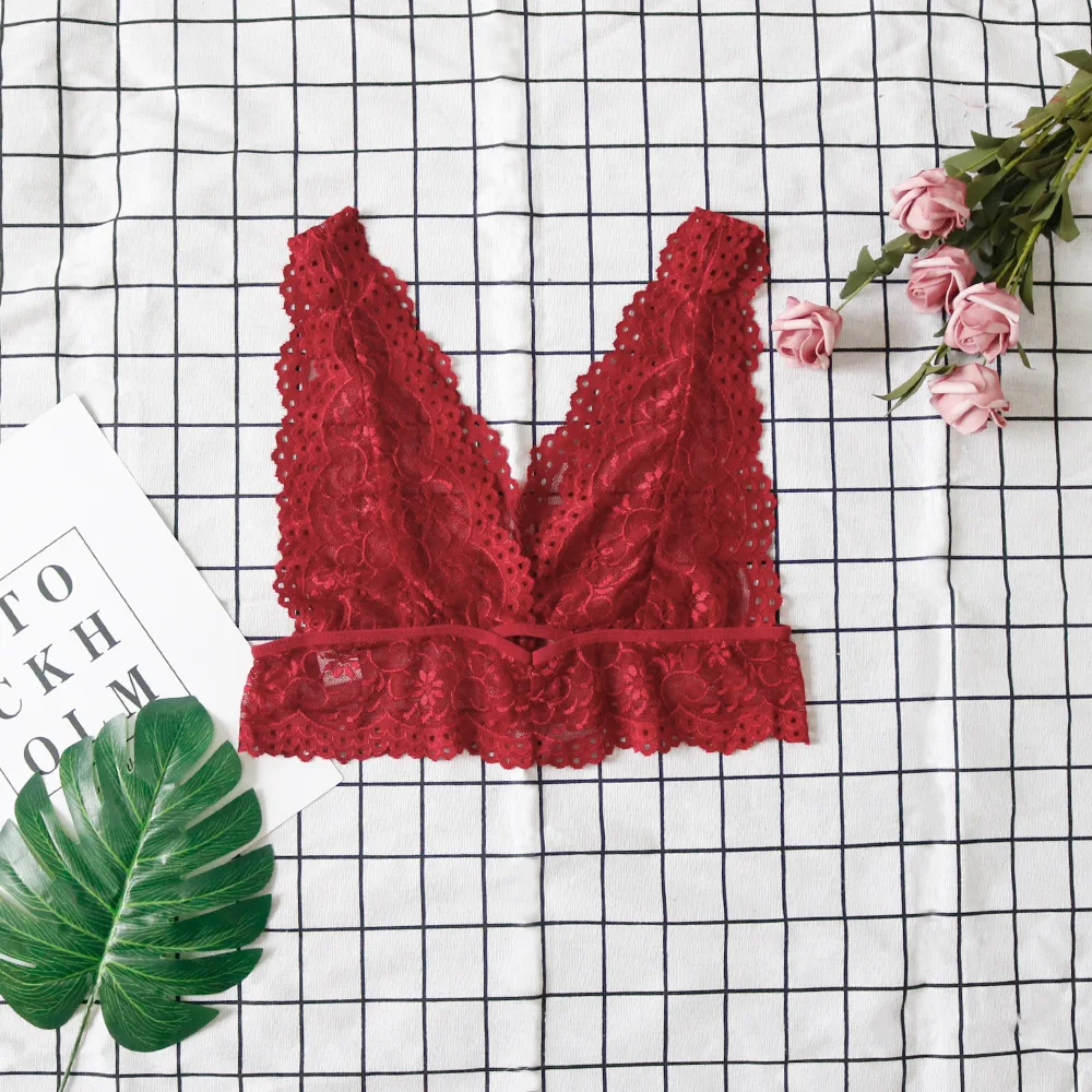 Sexy Lingerie Plus Size Lace Bra Women See-Through Bralette Deep V Neck Bustier Open Cup Bra Crop Top Women Vest Tank Top