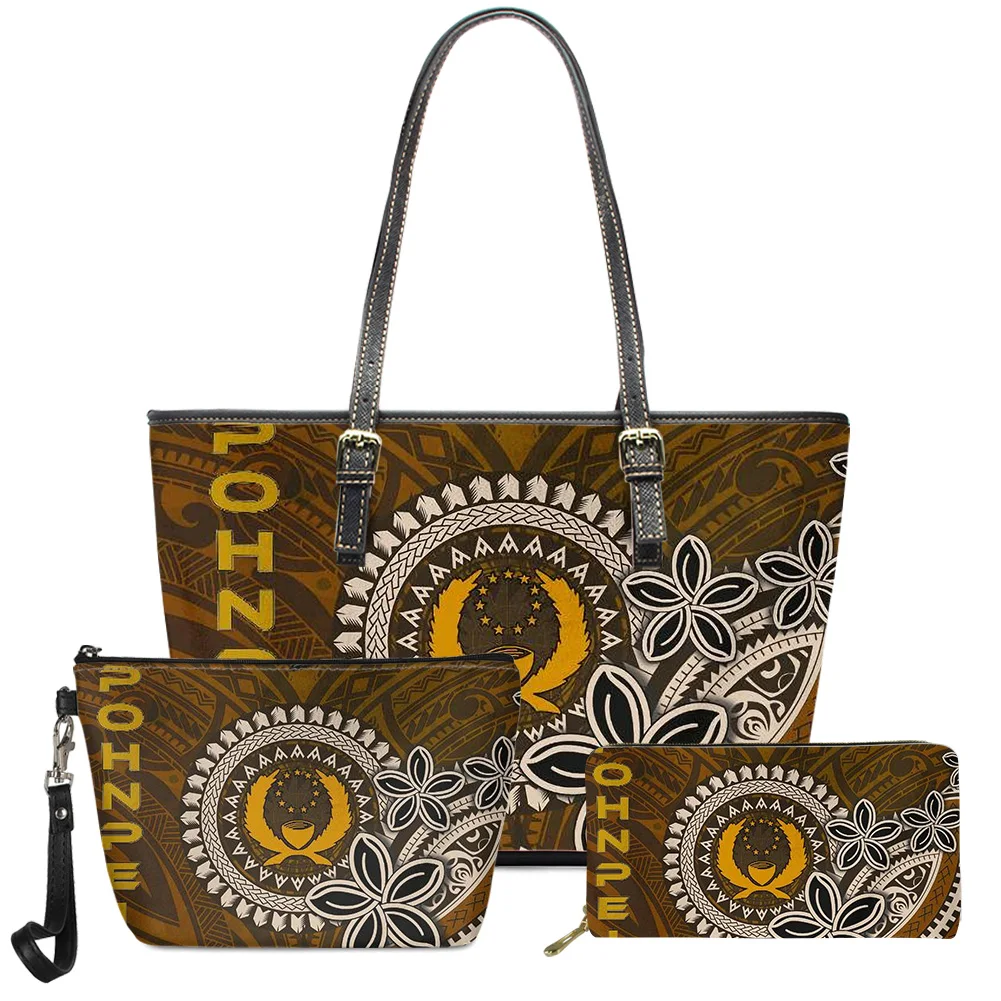 

Комплект женских сумок из 3 предметов, кожаная сумочка, полинезийская Гавайская Плюмерия, женская сумка на плечо для женщин 2021 Sac a Main
