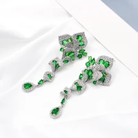 luxury wedding party crystal flower earrings 925 silver needle long temperament dangler jewelry gold plated earring for women