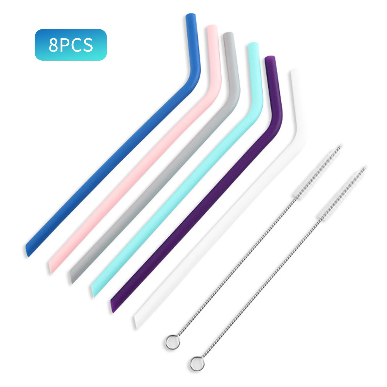 

8 pcs/set Reusable SiliconeStraws Straight Bent Drinking Straw with 2 Cleaning Brushes Long Flexible Straws Party Bar Accessory