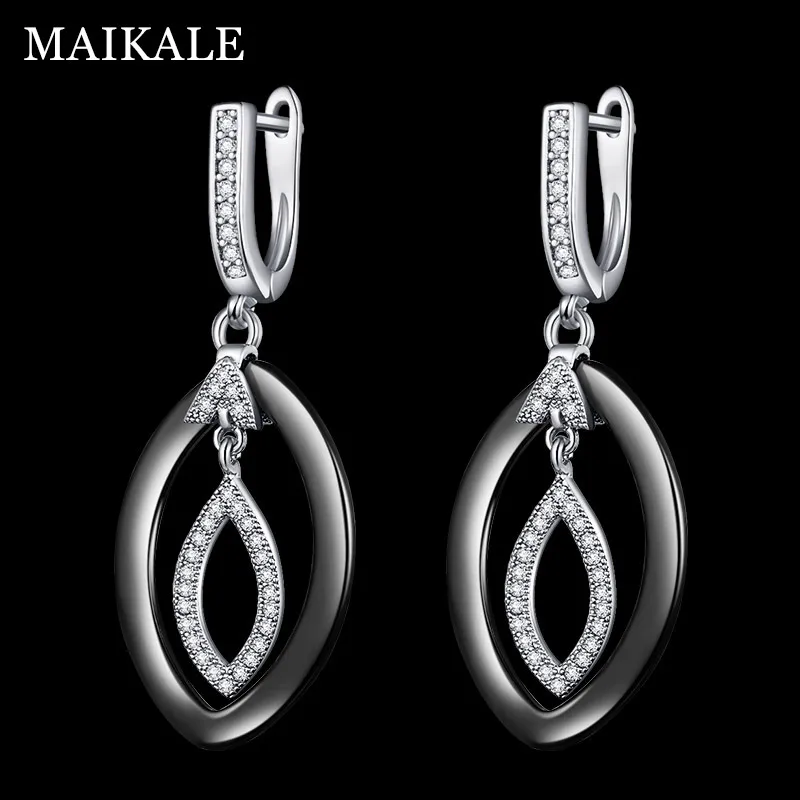 MAIKALE, новинка, модные серьги-капли, медь, AAA, кубический цирконий, черный, белый цвет, керамическая подушка, золото, серебро, цвет, серьги для женщин