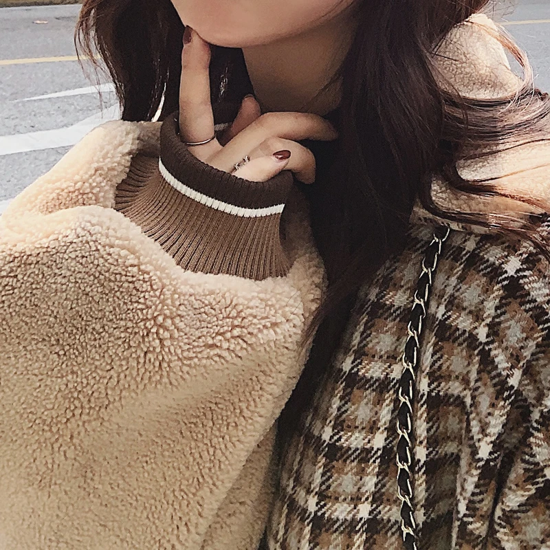 Lambswool Лоскутная утепленная куртка зимняя Осенняя Наплечная рукав с отворотом