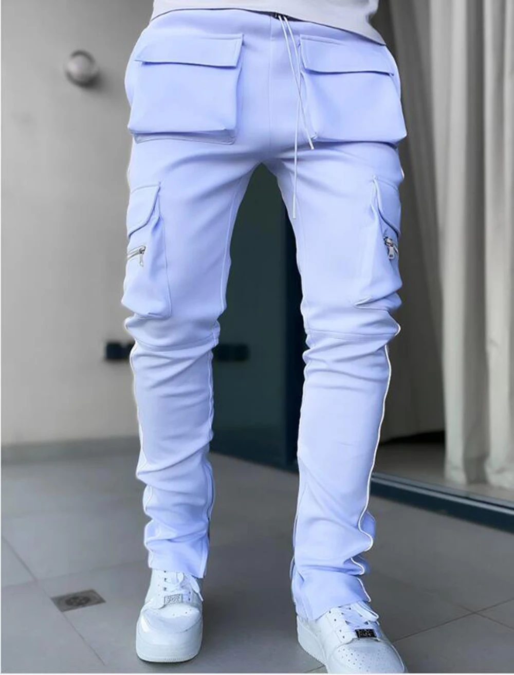 

Men's sport trousers spring autumn winter Casual Loose Straight Reflective Running Long Pants Tether closure trouser for men