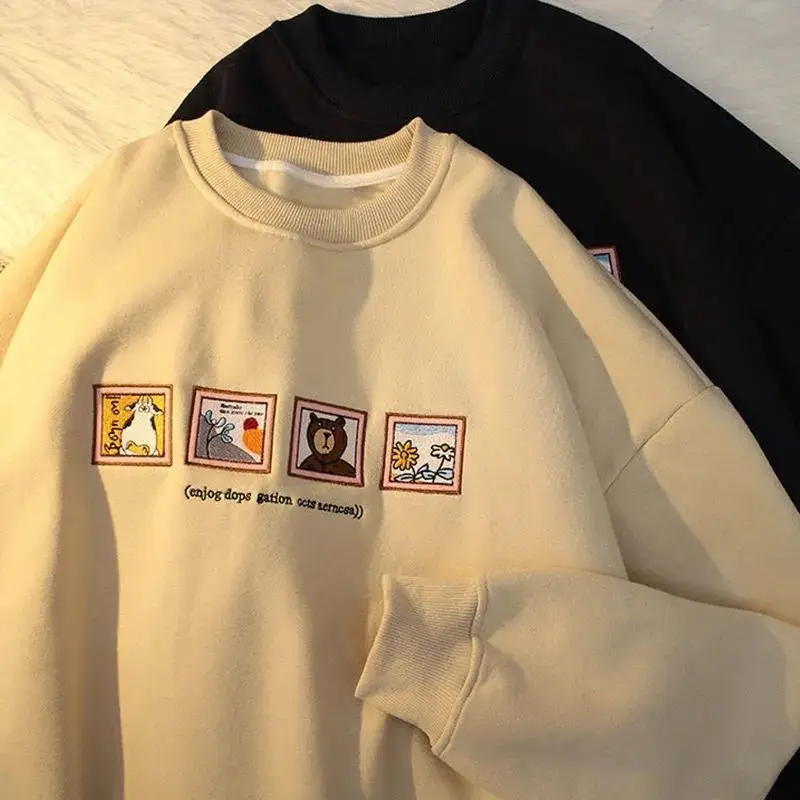 

Printed Sweatshirts Women Streetwear Long Sleeve Oversized Pullover Ladies Vintage Autumn Loose O-Neck Letter Pattern Tops