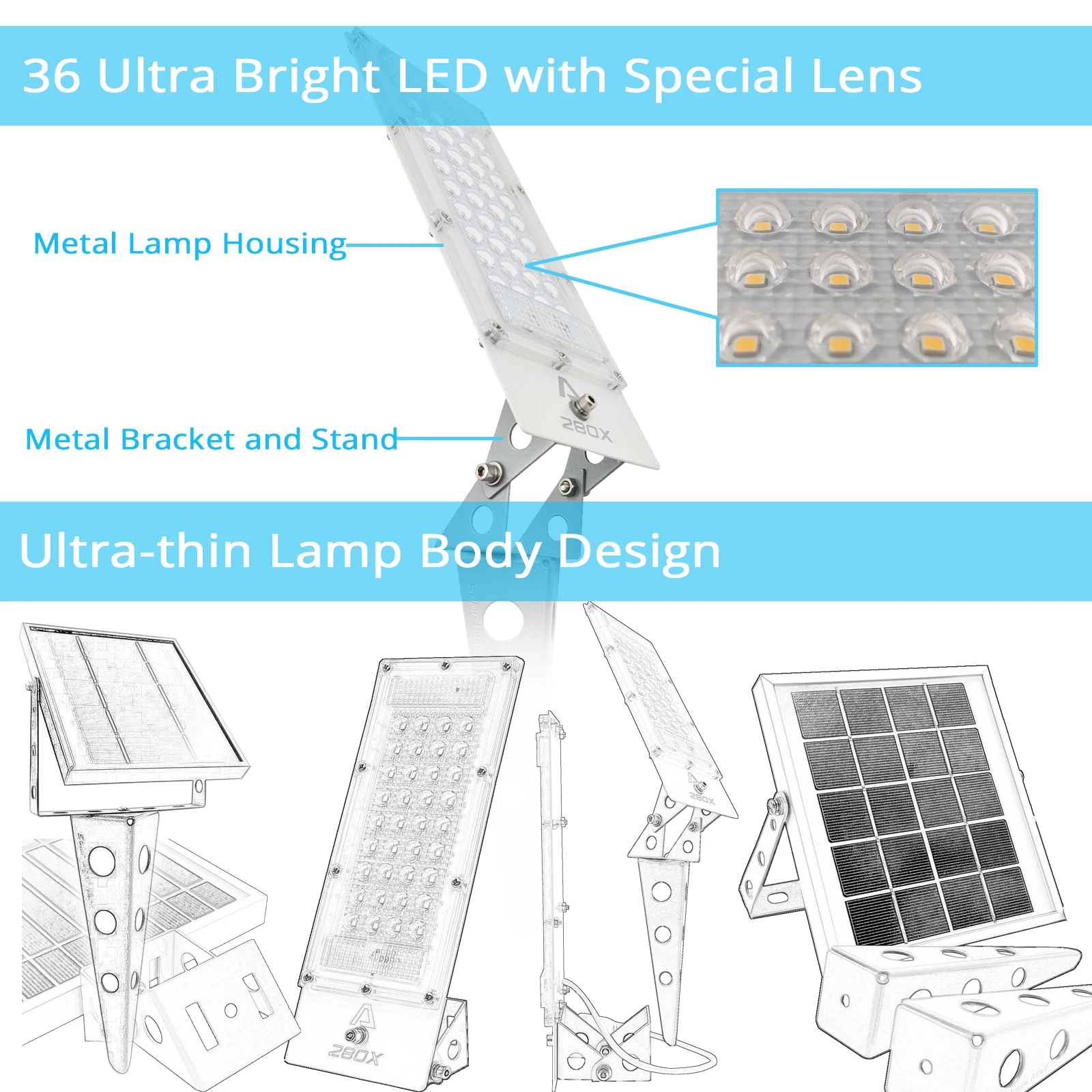 Точесветильник светильник на солнечной батарее 36 светодиодов водонепроницаемый