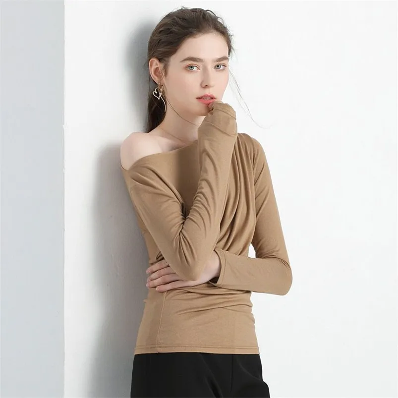 

Women Basic Solid T Shirt Long Sleeve Tops Korean Style 2022 Spring Autumn Tee Shirt New Women Tops -