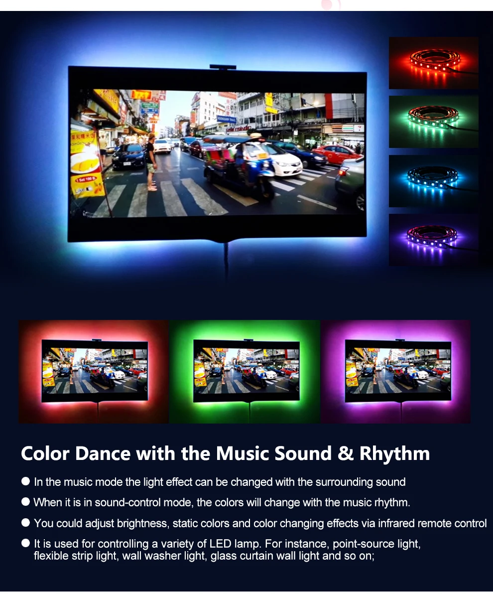 USB Светодиодная лента 5 в SMD 5050 RGB гибкий светодиодный светильник лента с радиочастотным пультом дистанционного управления музыкой для ПК экран ТВ фоновый светильник ing 1 м 2 м