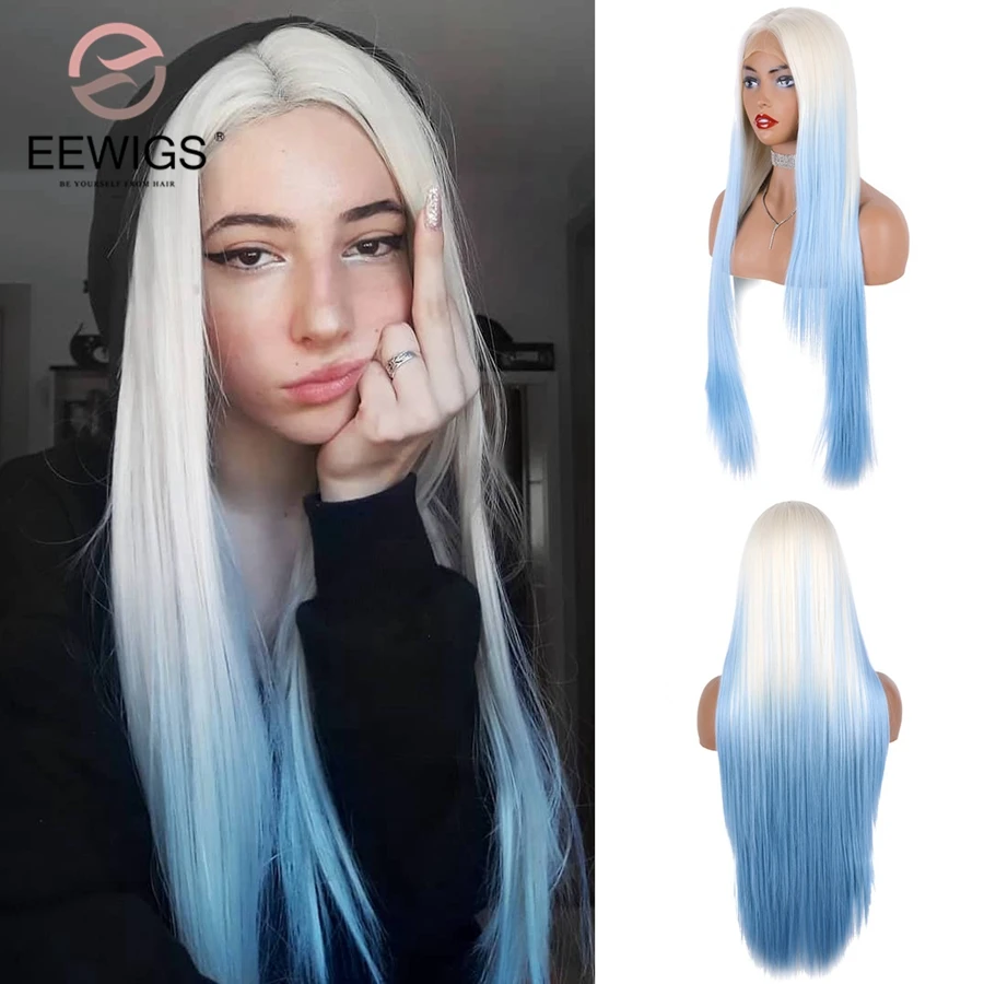Парики EEWIGS Glueless 28 дюймов длинные прямые синтетические кружевные передние волосы