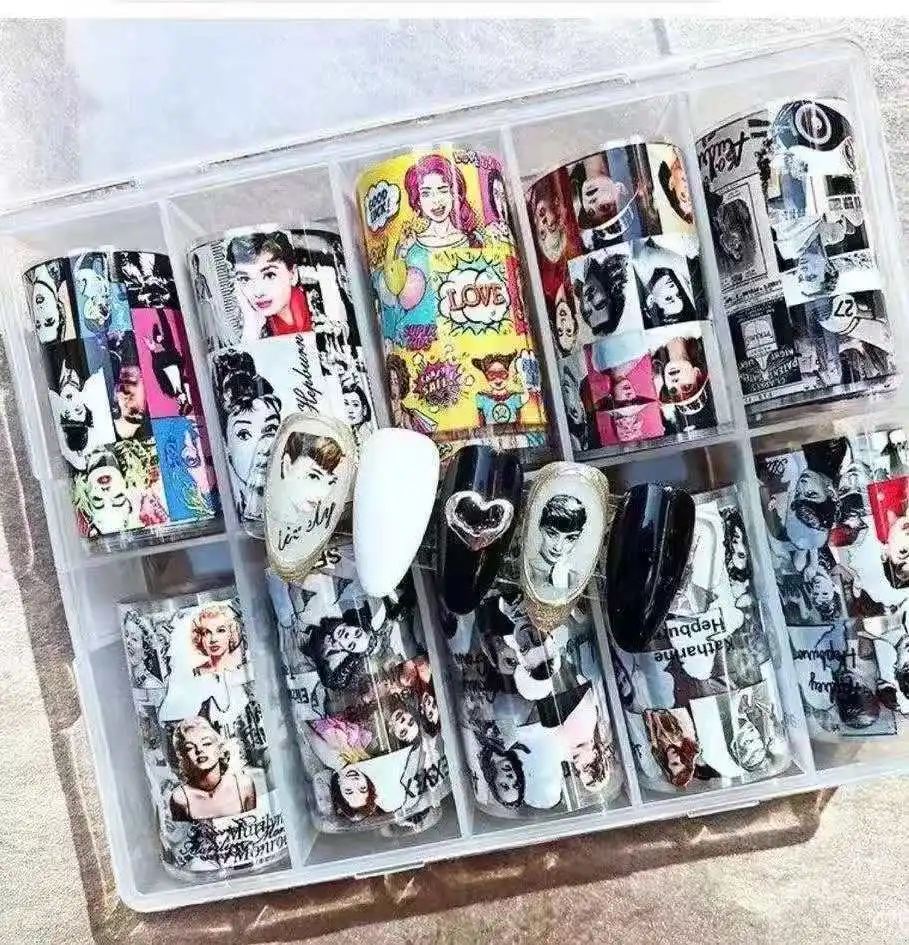 

10 рулонов/коробка для ногтей звезда Бумага передачи 10 шт. голографический лак для ногтей Стикеры s цветок/фруктов/звездного неба лазер для н...