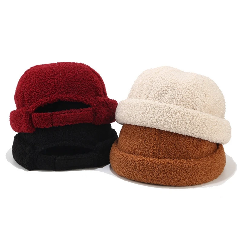 

Men Women Autumn Winter Skullcap Casual Docker Sailor Cap Brimless Hip-hop Hat Solid Color Warm