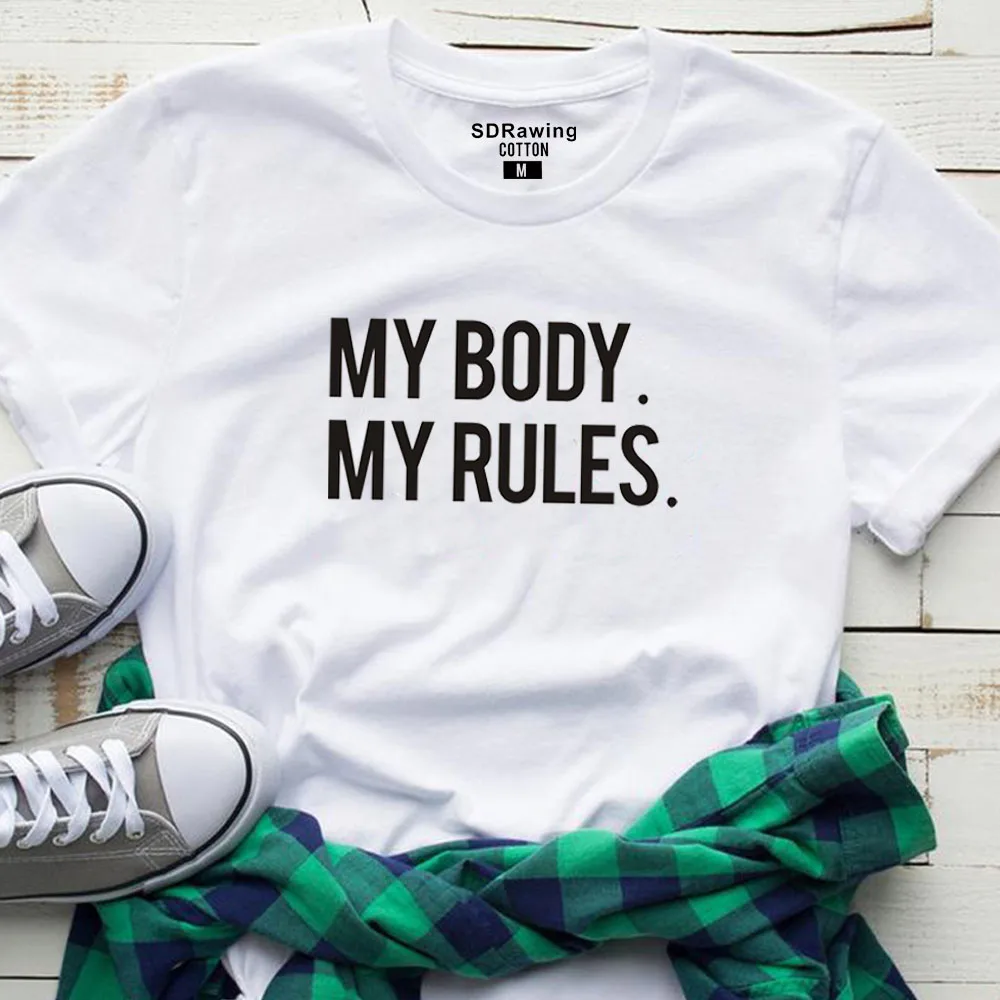 Футболка с надписью My Body Rules Girl Power футболка со знаком Equal Rival|Футболки| |