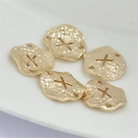 6pcslot creative real gold color plated brass round letter double holes pendant connectors for diy jewelry making accessories