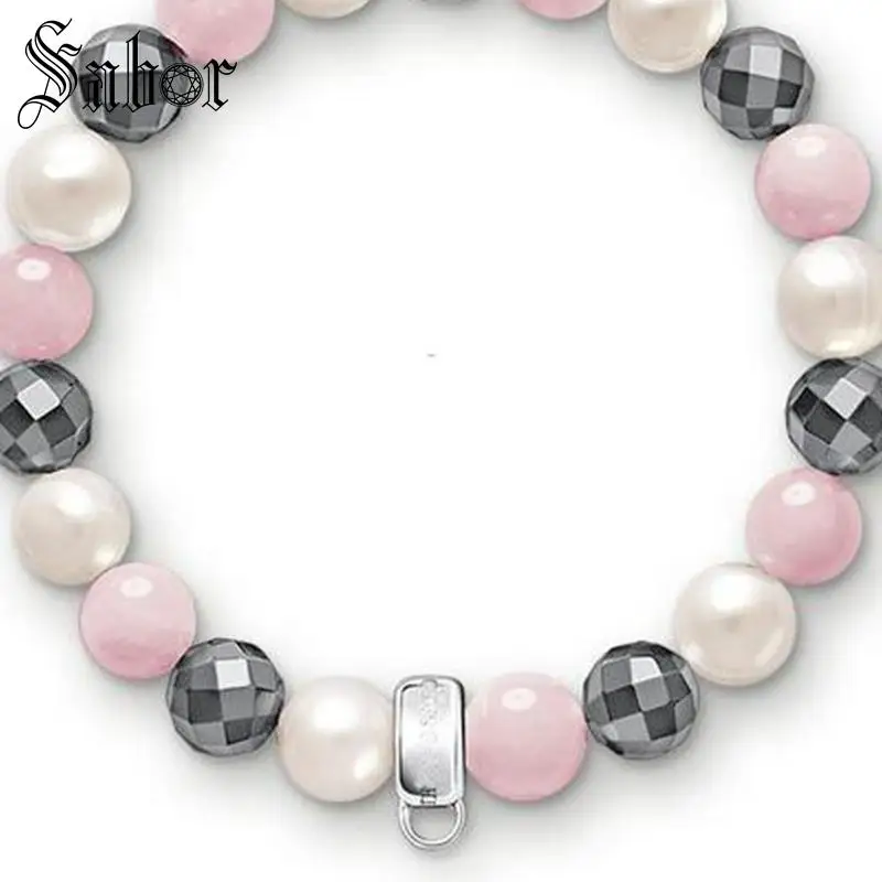 Европейский модный браслет с искусственным жемчугом и кристаллами ярко-серый