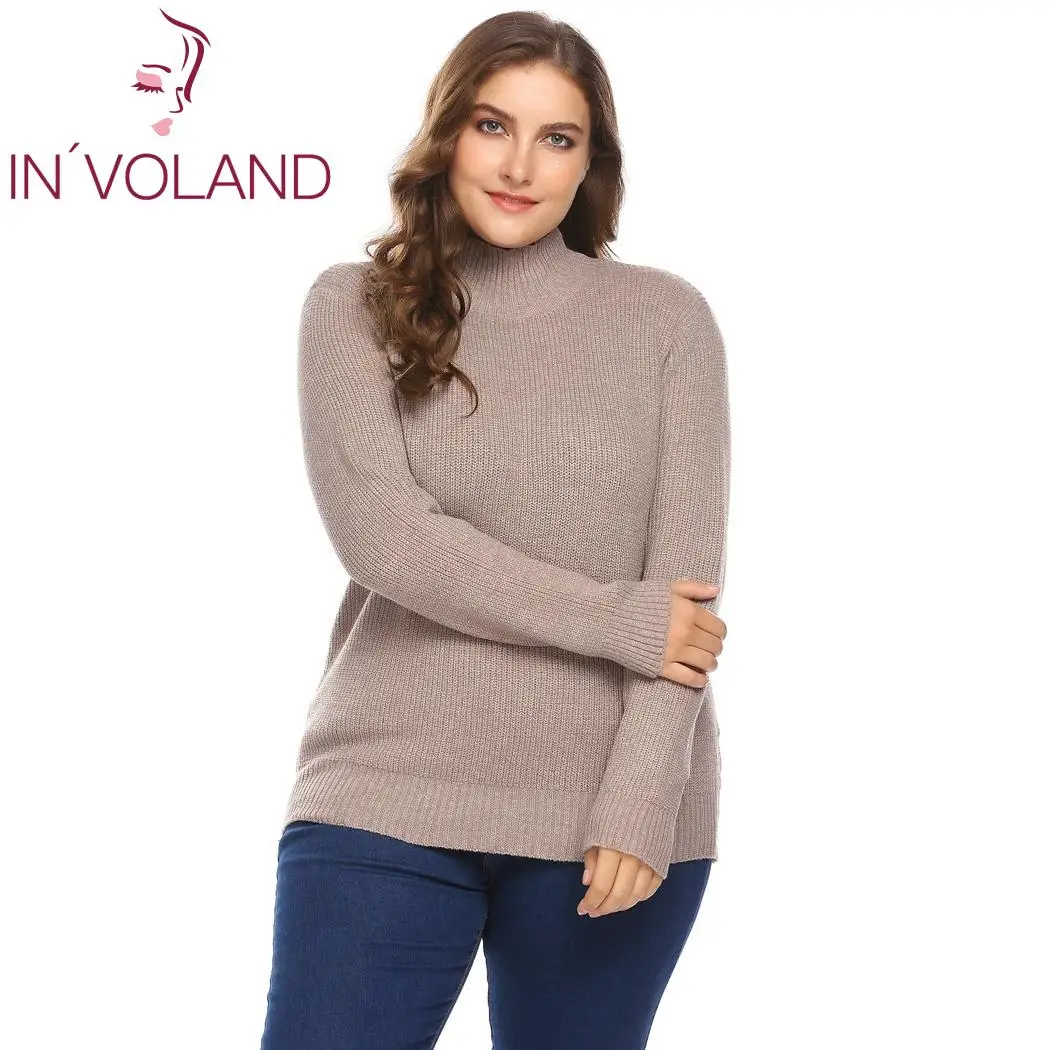IN'VOLAND женские свитера размера плюс XL-4XL стоячий воротник длинный рукав