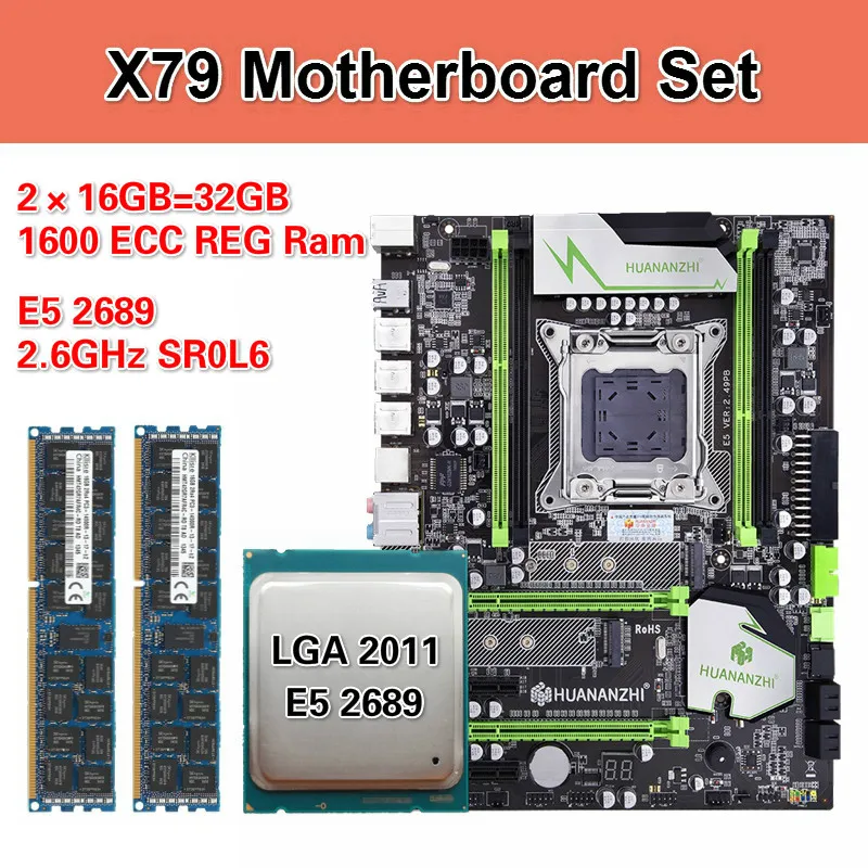 HUANANZHI X79 материнская плата с Ксеон E5 2689 2x16GB = 32 Гб 1600 МГц DDR3 память ECC Reg блок питания ATX USB3.0 SATA3 PCI-E NVME M.2 SSD