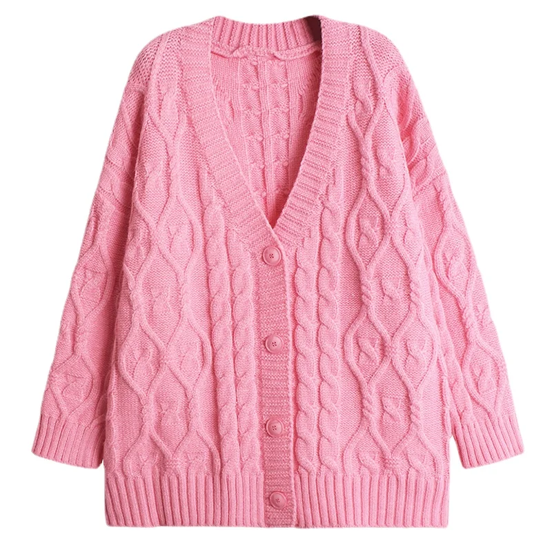 

Women Green Big Size Knitting Cardigan Sweater Loose Fit V-Neck Long Sleeve Woman New Fashion Tide Autumn Winter 2021 Sweaters