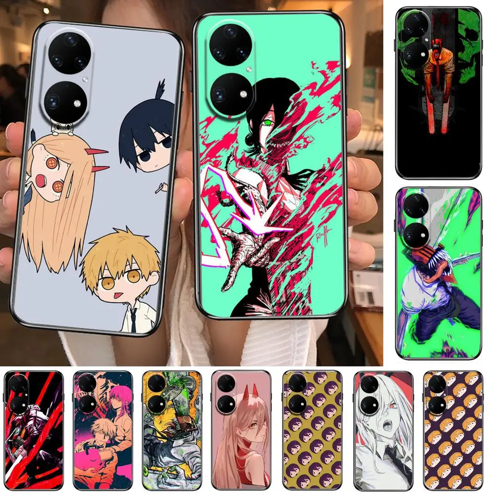 

chainsaw man Phone Case For Huawei p50 P40 p30 P20 10 9 8 Lite E Pro Plus Black Etui Coque Painting Hoesjes comic fas