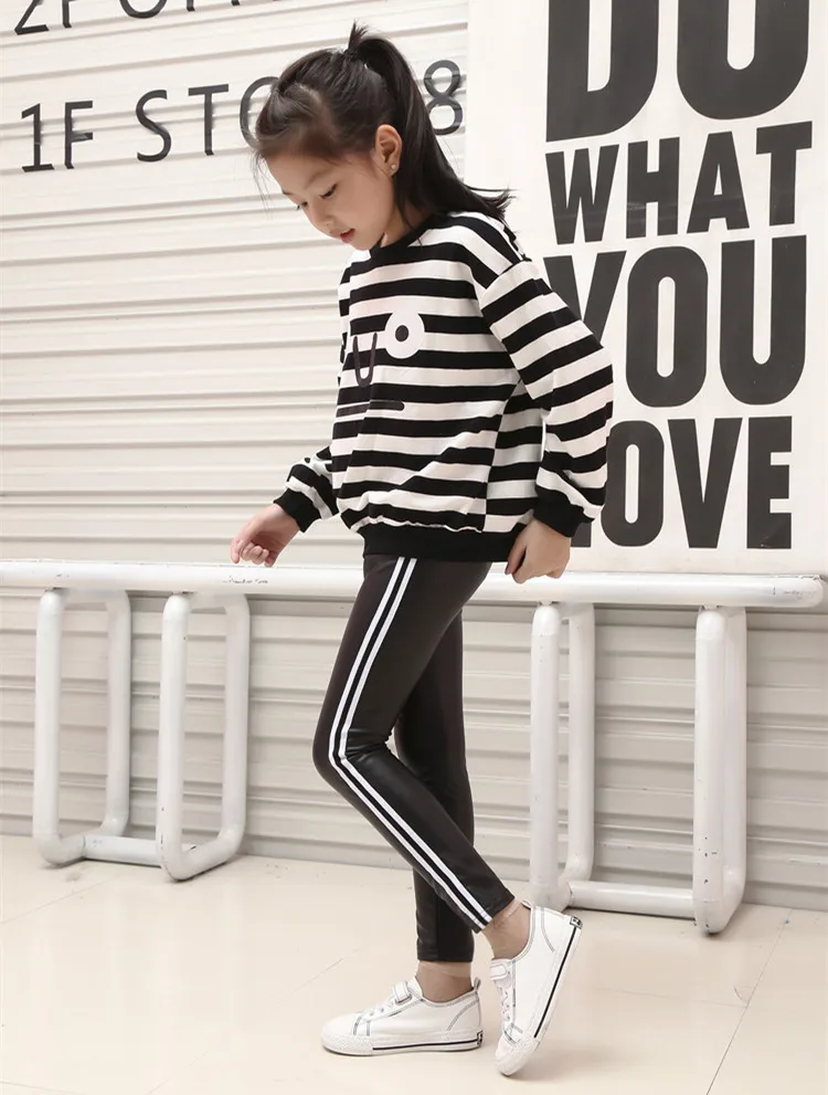 Леггинсы для девочек штаны из искусственной кожи спортивные плотные бархатные