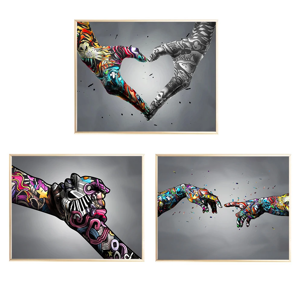 

Street Graffiti Canvas Painting Holding Hands Heart Wall Posters and Prints Abstract Wall Art Picture for Living Room Home Decor