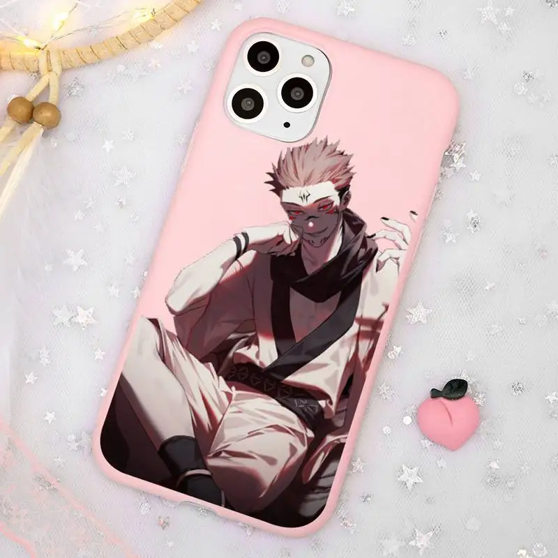 

Jujutsu Kaisen Sukuna anime Phone Case Candy Color Pink for iPhone 11 pro XS MAX 8 7 6 6S Plus X 5S SE 2020 XR