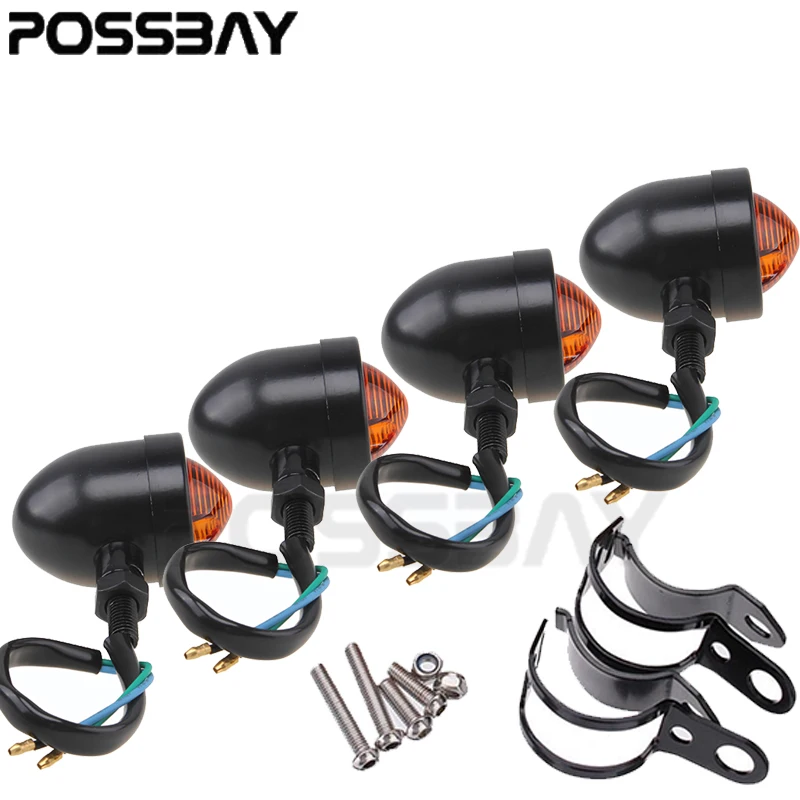 POSSBAY 4X Черная пуля металлический сигнал поворота + 2-х переездная вилка мотоцикл