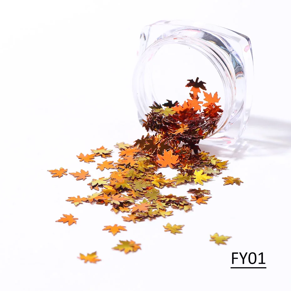 FY01 1 коробка Хамелеон Блестки для нейл Арта(искусство украшения ногтей) Градиент кленовый лист ногтей блеск хлопья голографическая многоцветный осень блестка Декор SAFY01-05-2 - Цвет: FY01