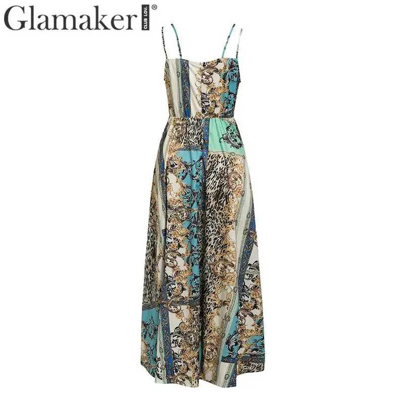 Glamaker, Леопардовый принт, Ретро стиль, макси платье, для женщин, без рукавов, вечерние, для клуба, праздничное платье, сексуальное, винтажное, с высоким разрезом, v-образный вырез, длинное, dvestidos